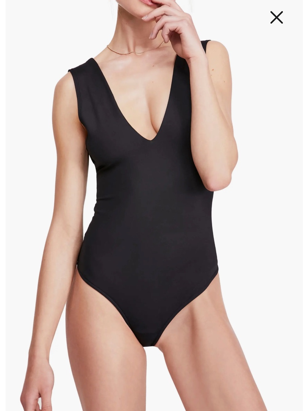 Free People Intimately Keep It Sleek Black V Neck Thong Bodysuit XS Stretch